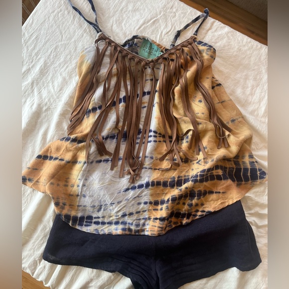 Unique tie dye romper with faux suede fringe by Judith March - Picture 6 of 8
